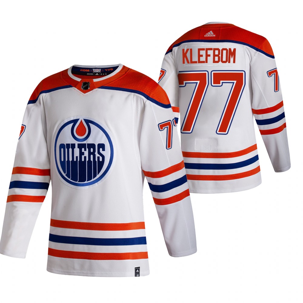 2021 Adidias Edmonton Oilers #77 Oscar Klefblom White Men Reverse Retro Alternate NHL Jersey